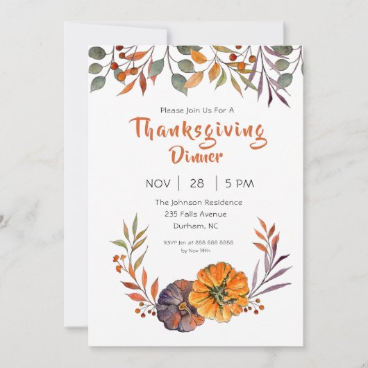 Kogelbladeren en pompoenThanksgiving, uitnodiging (Voorkant)