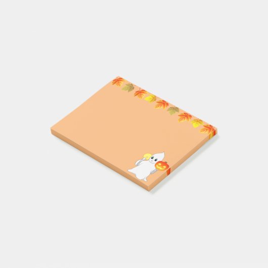 Kogelbladeren, ghost, pompoen en kaars op Sinaasap Post-it® Notes (Schuin)