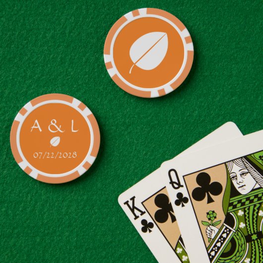 Kogelbladeren in Sinaasappel Poker Chips (Pokertafel (Dubbel))