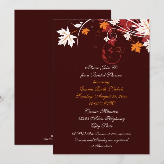 Kogelbladeren oranje rood vrijgezellenfeest kaart (Voorkant / Achterkant)