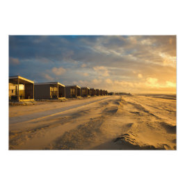 Kogelcabine bij zonsondergang aan de nederlandse k foto afdruk