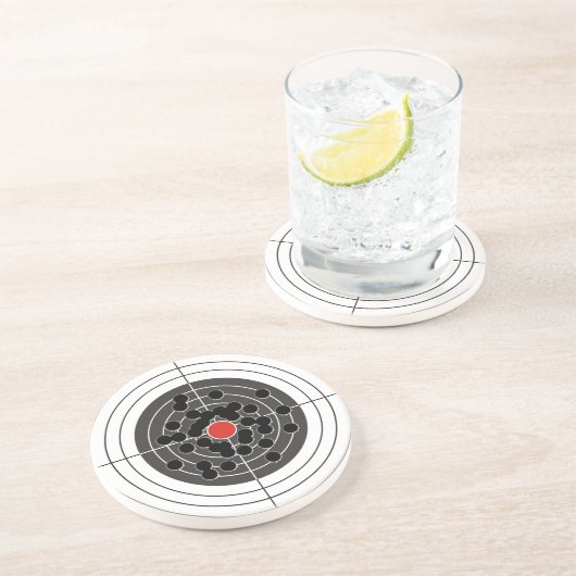 Kogelgaten in het doel - maar niet de stieren in h zandsteen onderzetter (Zijkant)