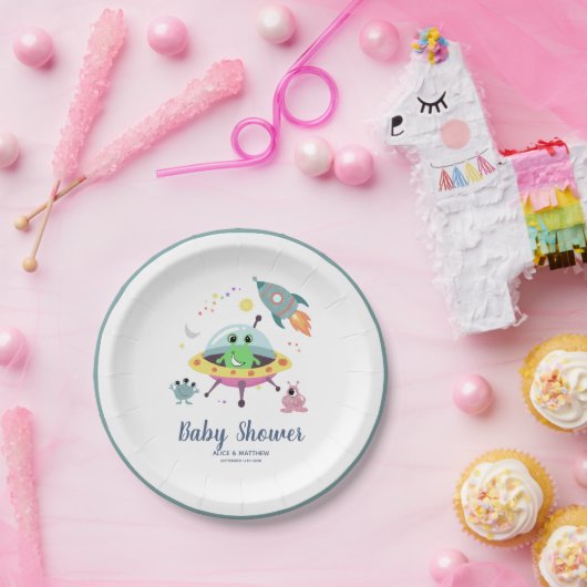 Kogelgeluid en modern Alien-Baby shower voor ruimt Papieren Bordje (Feest)