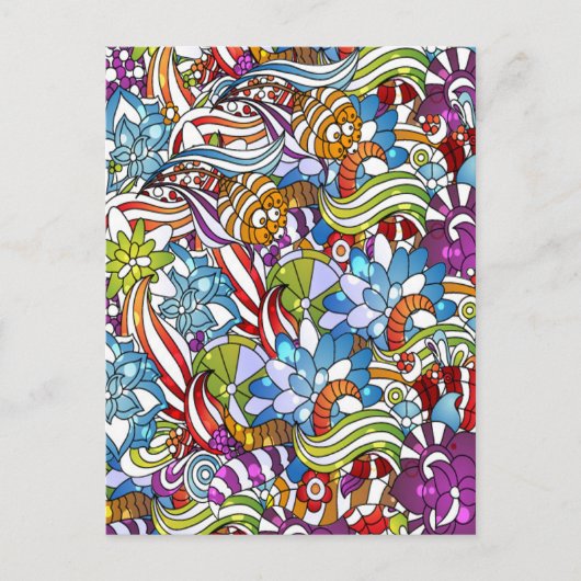 Kogelkleurige bloemen bladeren zwenkwielen stippen briefkaart (Voorkant)