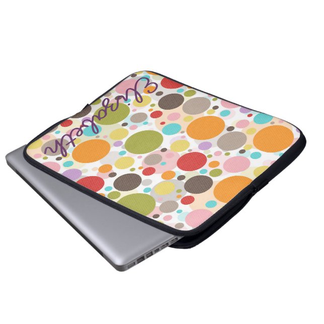 Kogelkleurige driekleurige borrelbubbels polka-sti laptop sleeve (Voorkant onderkant)