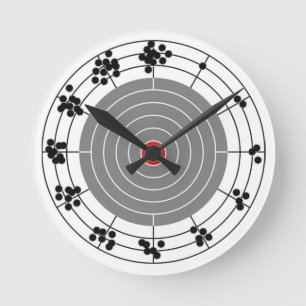 Kogelopeningen rond het doel, één gat per uur ronde klok