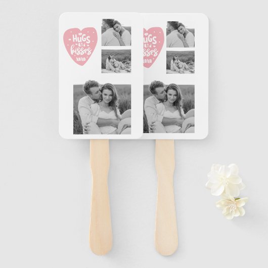 Kogelpaar Foto's en hanen en Kisses PInk Heart Handwaaier (Voorkant en achterkant)