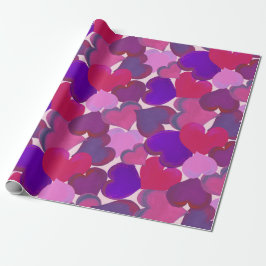 Kogelpapier met roze en paarse harten cadeaupapier