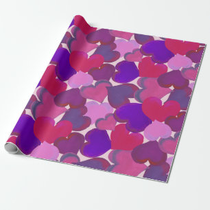 Kogelpapier met roze en paarse harten cadeaupapier