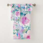 Kogelpatroon roze en blauwe bloemen bad handdoek (Insitu)