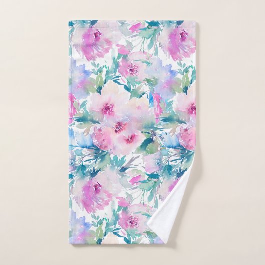 Kogelpatroon roze en blauwe bloemen bad handdoek (Handdoek)