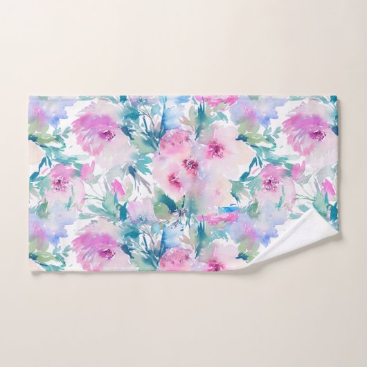 Kogelpatroon roze en blauwe bloemen bad handdoek (Handdoek)