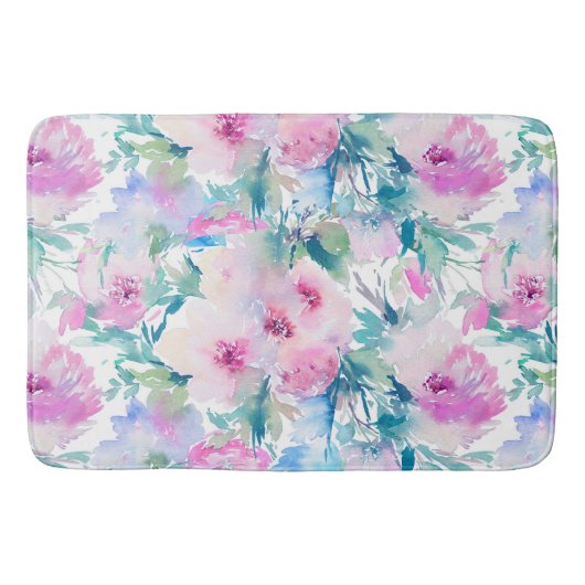 Kogelpatroon roze en blauwe bloemen badmat (Voorkant)