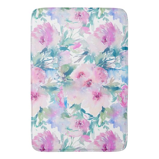 Kogelpatroon roze en blauwe bloemen badmat (Voorkant Verticaal)