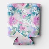 Kogelpatroon roze en blauwe bloemen blikjeskoeler (Voorkant)