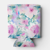 Kogelpatroon roze en blauwe bloemen blikjeskoeler (Achterkant)