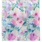 Kogelpatroon roze en blauwe bloemen douchegordijn (Voorkant)