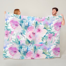 Kogelpatroon roze en blauwe bloemen fleece deken