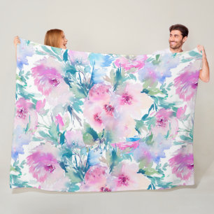 Kogelpatroon roze en blauwe bloemen fleece deken
