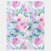 Kogelpatroon roze en blauwe bloemen fleece deken (Voorkant)