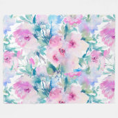 Kogelpatroon roze en blauwe bloemen fleece deken (Voorkant (Horizontaal))