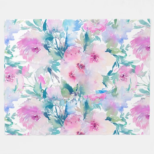Kogelpatroon roze en blauwe bloemen fleece deken (Voorkant (Horizontaal))