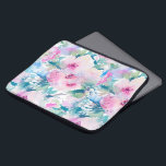 Kogelpatroon roze en blauwe bloemen laptop sleeve<br><div class="desc">Moderne pastelroze en blauwe waterverven bloemen collage patroon.</div>