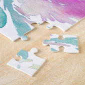 Kogelpatroon roze en blauwe bloemen legpuzzel (Zijkant)