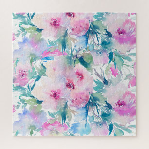 Kogelpatroon roze en blauwe bloemen legpuzzel