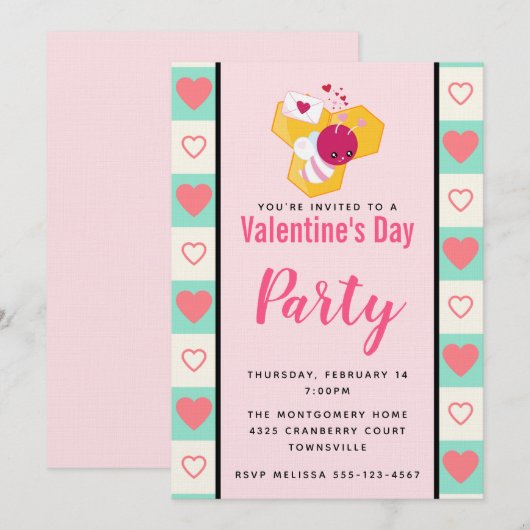 Kogelroze bommel Valentijnse partij bij bijen Kaart (Voorkant / Achterkant)