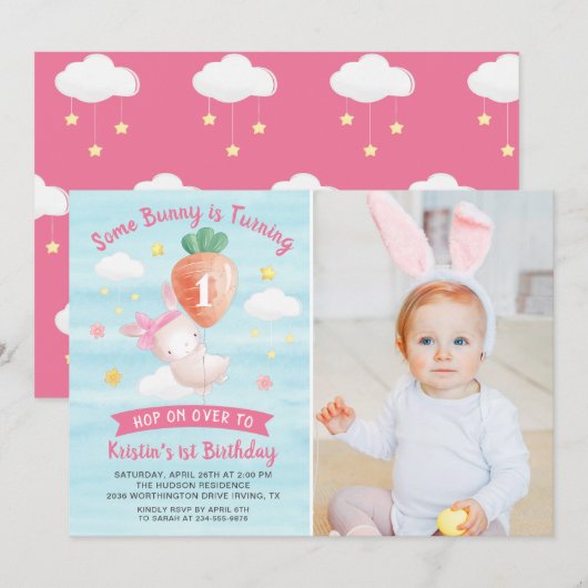 Kogelroze een beetje Bunny met de foto van de rotd Kaart (Voorkant / Achterkant)