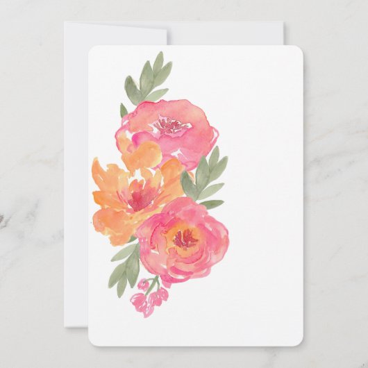 Kogelroze en oranje bloemuitnodigingen kaart (Achterkant)