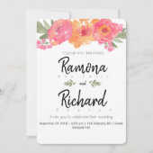 Kogelroze en oranje bloemuitnodigingen kaart (Voorkant)