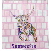 Kogelroze strengen met douwergordijn douchegordijn (Voorkant)