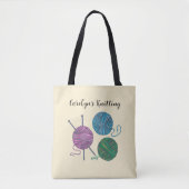 Kogels van garen en breinnaalden, gepersonaliseerd tote bag (Voorkant)