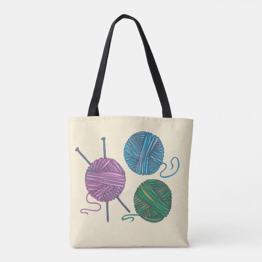 Kogels van garen en breinnaalden, gepersonaliseerd tote bag (Achterkant)