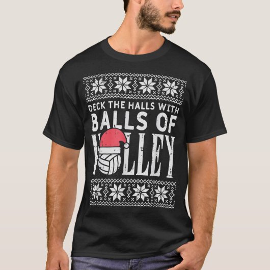 Kogels van volley Xmas Volleyball Ugly Kerstmis Sw T-shirt (Voorkant)