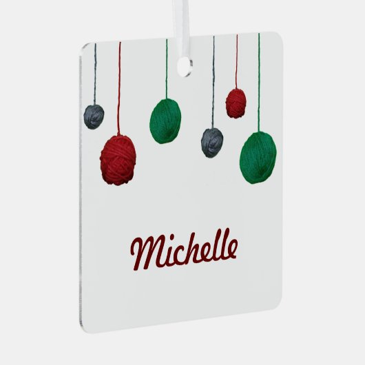 Kogels van Yarn / Naam Craty Holiday Metalen Ornament (Voorkant Rechts)