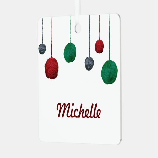 Kogels van Yarn / Naam Craty Holiday Metalen Ornament (Voorkant links)