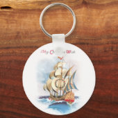 Kogelschip op kerstmis met hoge Zeeen Sleutelhanger (Voorkant)