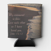 Kogelstrand bij zonsopgang John 15 12 Blikjeskoeler (Voorkant)