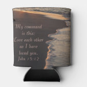 Kogelstrand bij zonsopgang John 15 12 Blikjeskoeler (Achterkant)