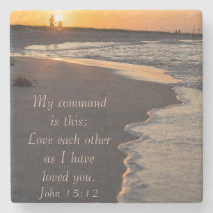 Kogelstrand bij zonsopgang John 15 12 Stenen Onderzetter