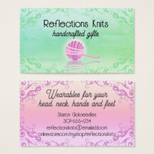 Kogelval van brei- en haakwerk visitekaartje
