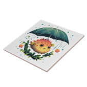 Kogelvis Regendag Met Paraplu Tegeltje (Zijkant)