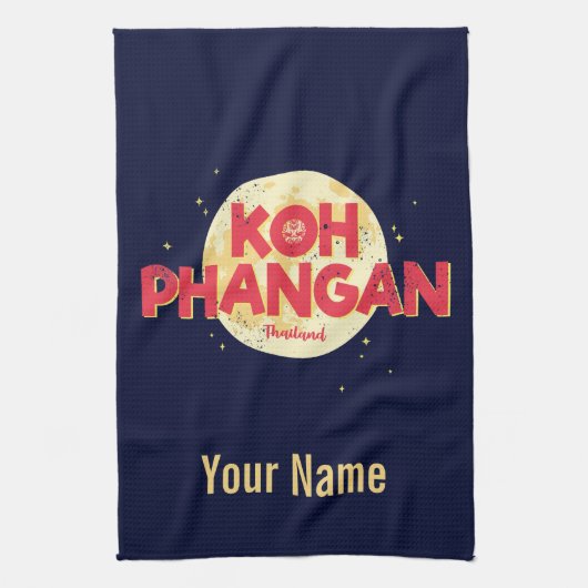 Koh Phangan met maan  eiland Thailand Theedoek (Verticaal)