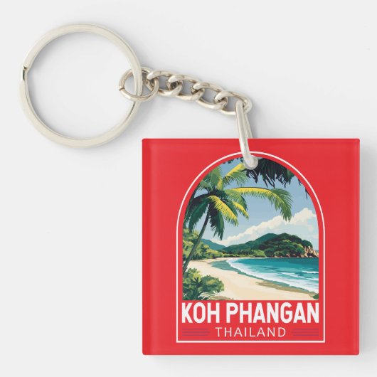 Koh Phangan Thailand Travel Art Embleem Sleutelhanger (Voorkant)