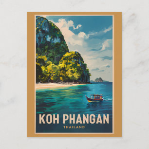 Koh Phangan Thailand Travel Art Vintage Briefkaart