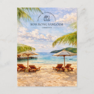 Koh Rong Samloem Cambodja, Aquarel Natuurliefhebbe Feestdagenkaart