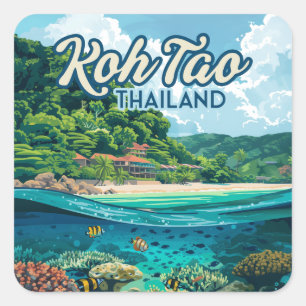 Koh Tao Thailand Azië Duiken Beach Island Vierkante Sticker